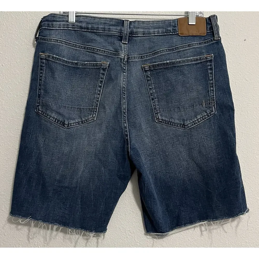 Aéropostale Men's Blue Solid Denim Cut Off Shorts, Medium Wash, Distressed